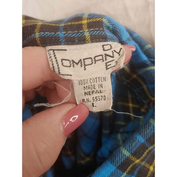 Company One Women's Size Large Blue/Multicolor Plaid Button Down Shirt - Picture 3 of 5